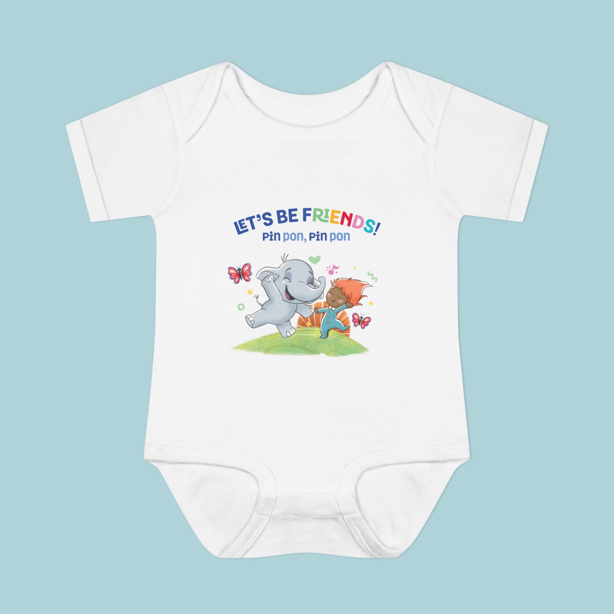 Pin Pon & Benji Let’s Be Friends Infant Bodysuit / Baby Onesie