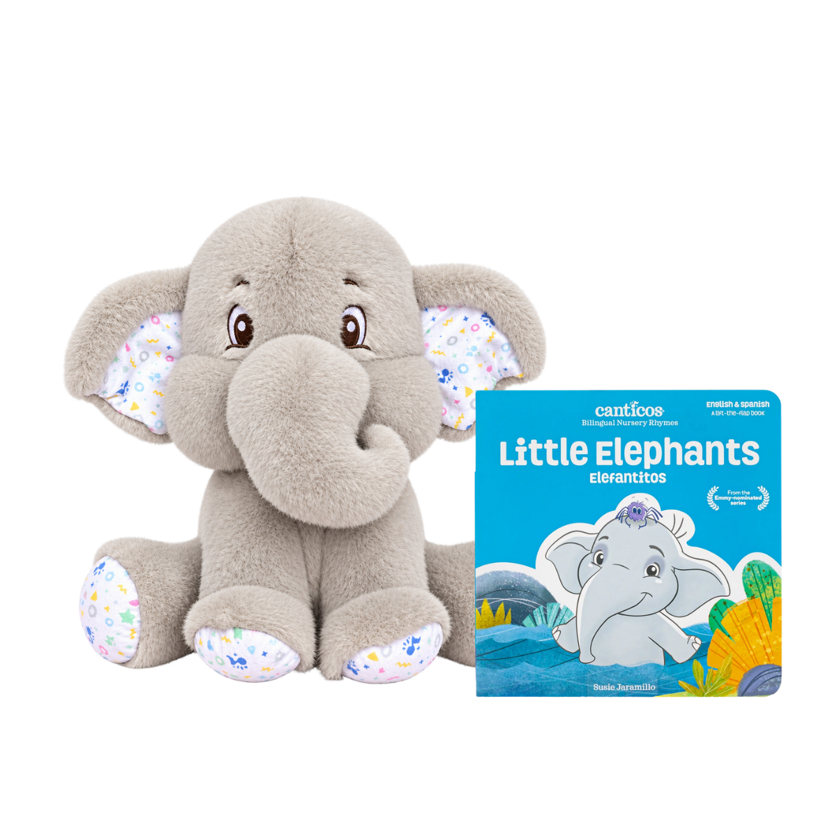 PRE-SALE: Benji Plush + Little Elephants / Elefantitos Bilingual Board Book Bundle