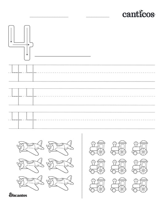 Number 4 — Tracing Practice