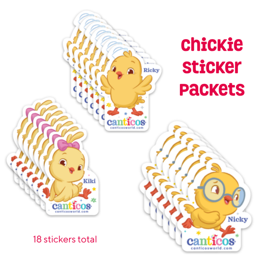 Canticos Chickie vinyl sticker pack featuring Kiki, Nicky, and Ricky
