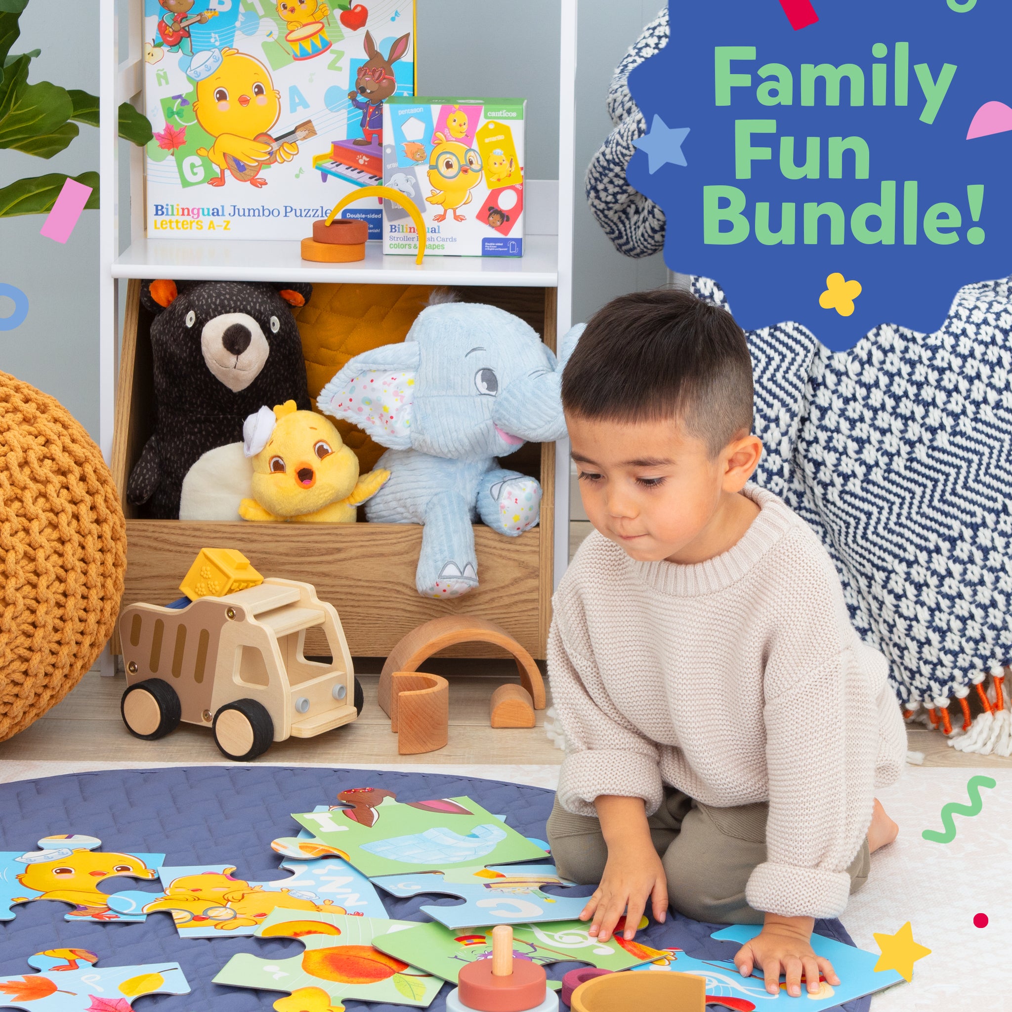 Family Fun Bundle: Books, Sound Books, Puppet Book, Puzzles and Flash Cards.